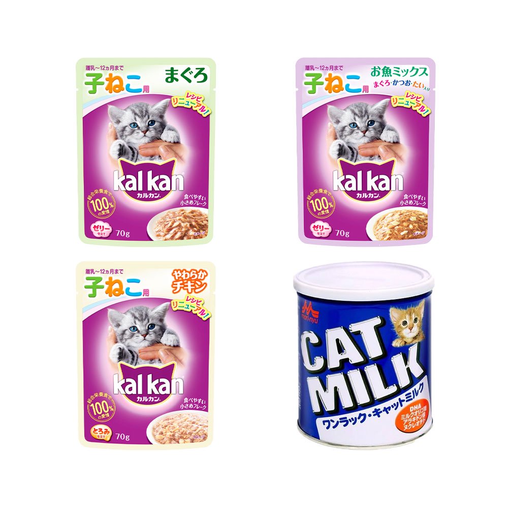 離乳期の猫用セット 森乳 ワンラック キャットミルク ２７０ｇ ＋ カルカン パウチ ３種各８袋 キャットフード