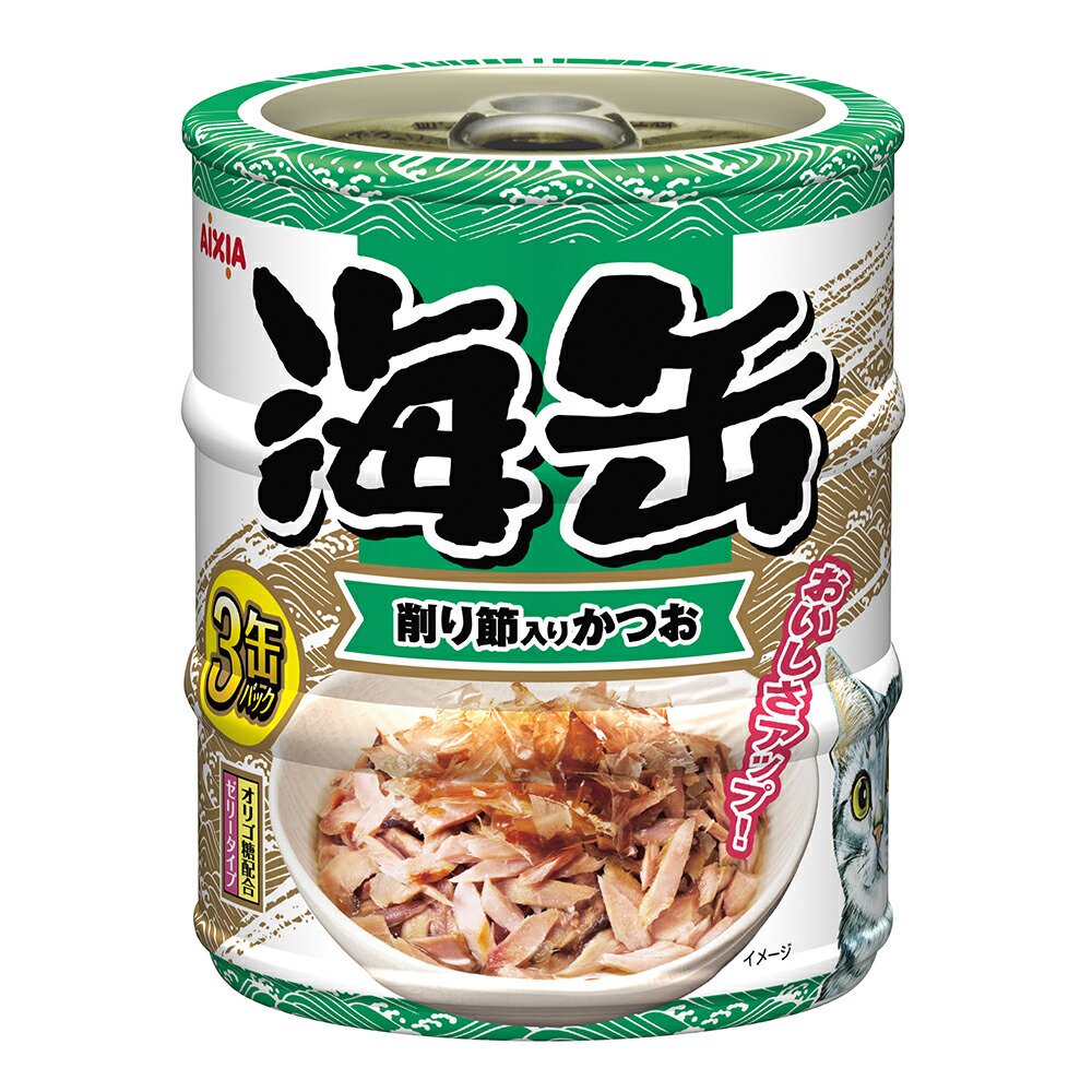 アイシア 海缶ミニ３Ｐ 削り節入りかつお １８０ｇ（６０ｇ×３）×２４ 猫 ウェット キャットフード